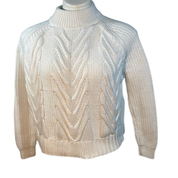 J. Crew White Chunky Cotton Cable Knit Mock Neck Sweater XXS - Picture 2 of 12